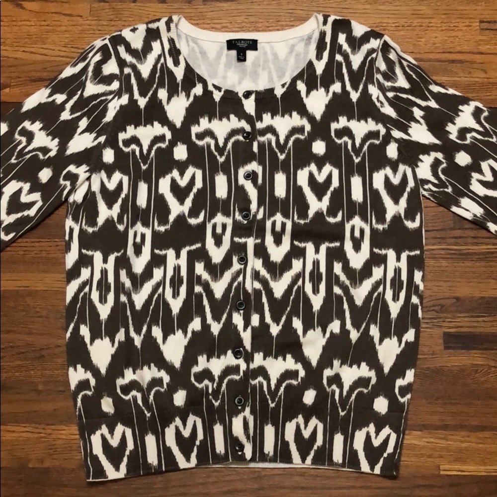 Talbots Cotton/Silk 3/4 Sleeve Ikat Print Cardigan